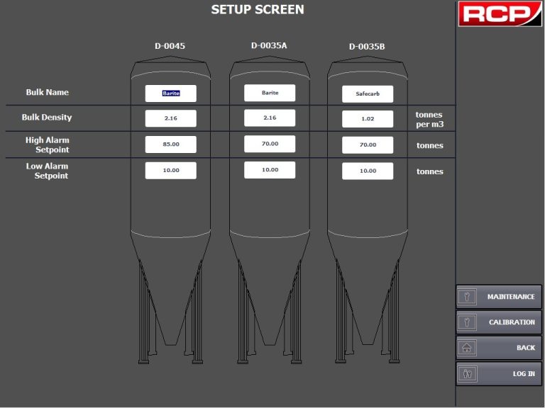Bulk Tank Control System – HMI Setup Screen