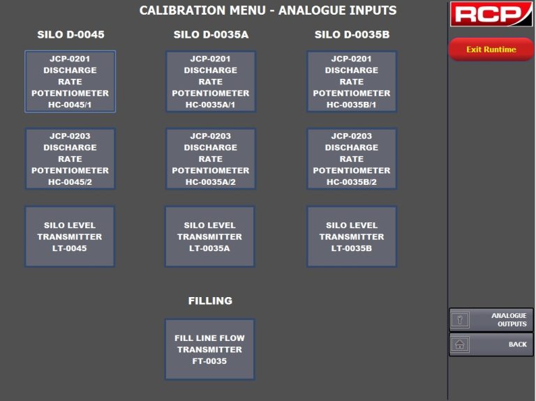 Bulk Tank Control System – HMI Calibration Screen