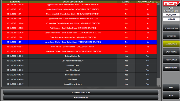 BOP E-Logger – BOP Events Screen (new events highlighted)
