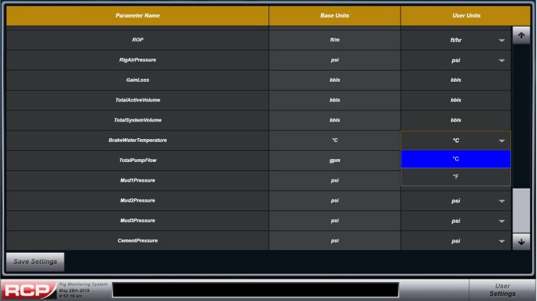 EDR User Settings Screen